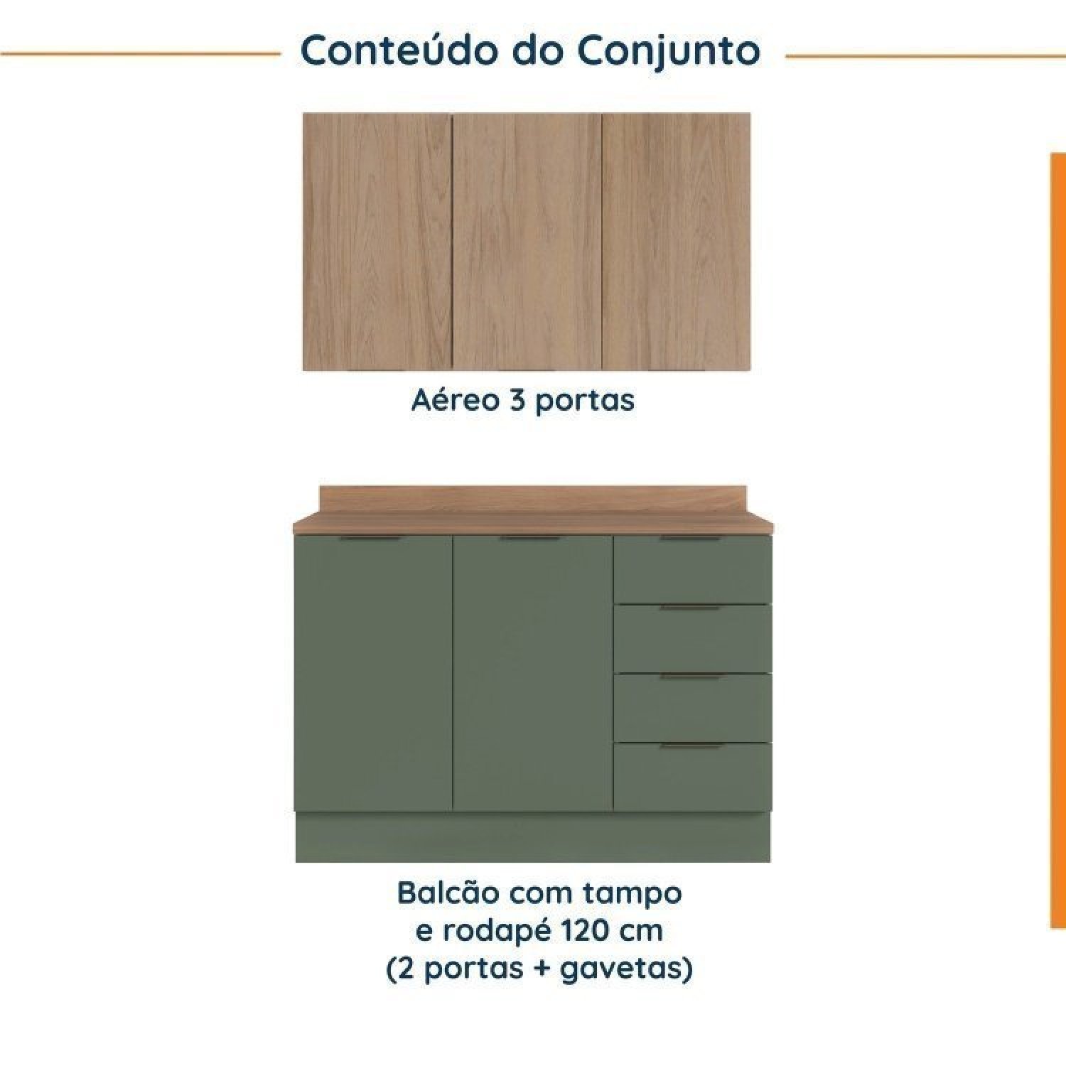 Cozinha Modulada 2 Peças com Tampo 1 Aéreo 3 Portas e 1 Balcão Pia Ipanema Cabecasa Madeiramadeira - 4