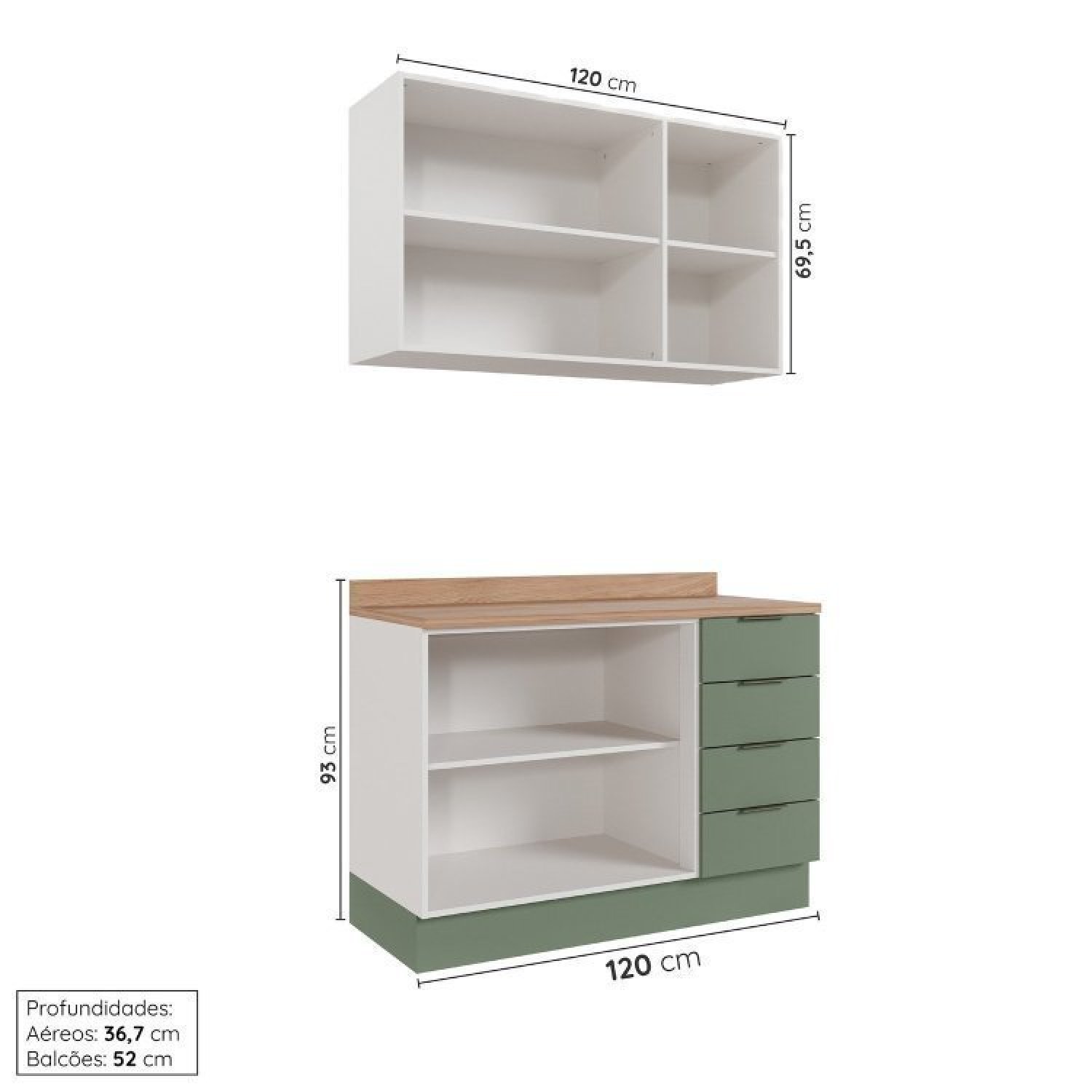 Cozinha Modulada 2 Peças com Tampo 1 Aéreo 3 Portas e 1 Balcão Pia Ipanema Cabecasa Madeiramadeira - 5