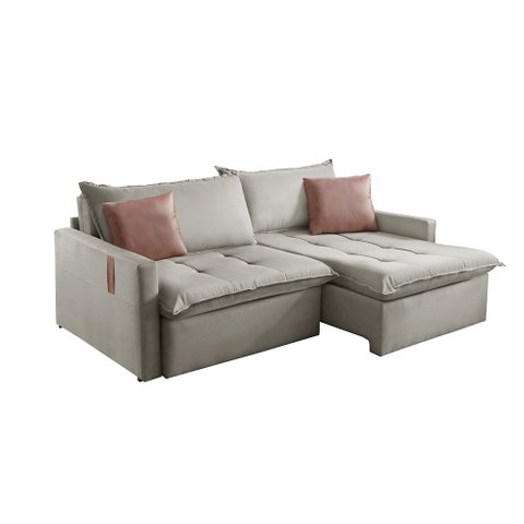 Estofado Cama Star 31 2,50 Metros Assento D28 Moderno Braço Reto 15cm - Capuccino