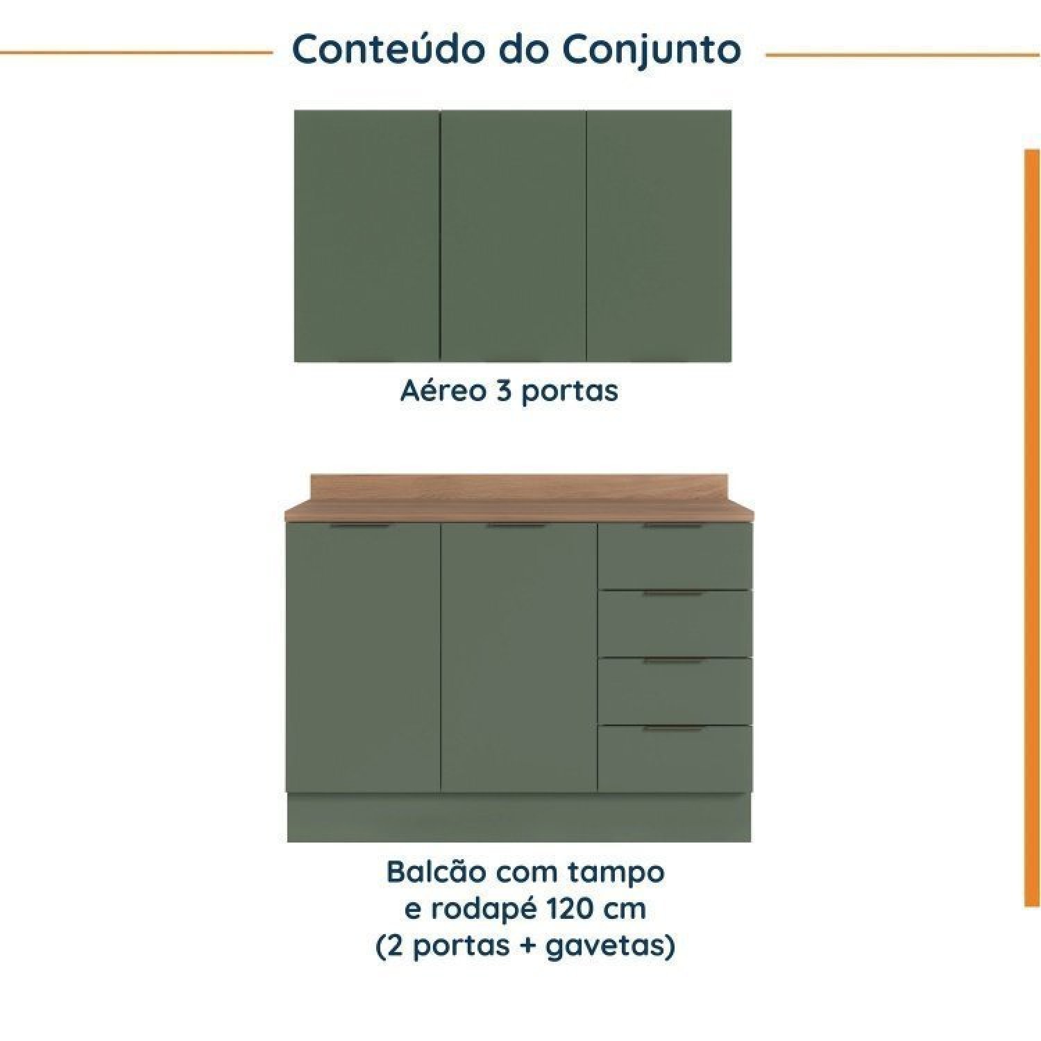 Cozinha Modulada 2 Peças com Tampo 1 Aéreo 3 Portas e 1 Balcão Pia Ipanema Cabecasa Madeiramadeira - 4