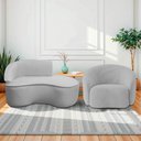 Ver imagem 1 de Kit Divã Recamier Orgânico Marrocos 150cm Lado Direito e 1 Poltronas Amore Linho Cinza Claro