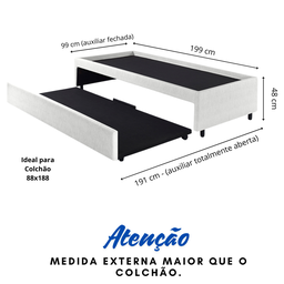 Bicama Box para Dois Colchões Solteiro 88x188 Corino Linho - 3