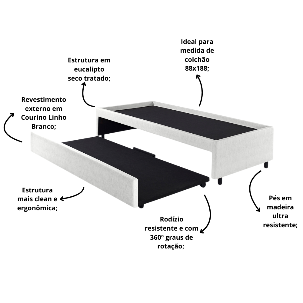 Bicama Box para Dois Colchões Solteiro 88x188 Corino Linho - 5