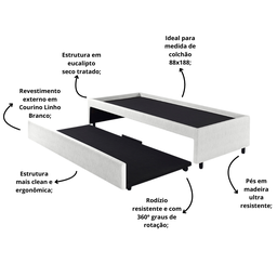 Bicama Box para Dois Colchões Solteiro 88x188 Corino Linho - 5