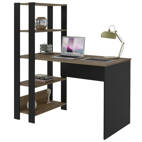 Mesa Escrivaninha 134x120 Cm 3 Prateleiras Pinho Preto Arly