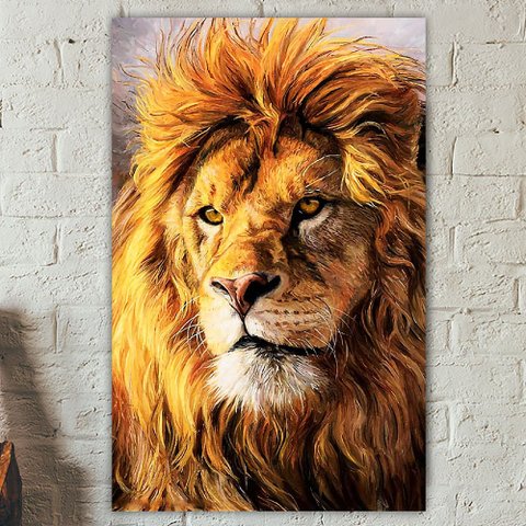 Quadro Decorativo Tela em Lona Leão Luxo 100x60cm Para Sala Quarto