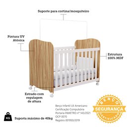 Berço Americano 100% Mdf com Rodízios Mimo - 5
