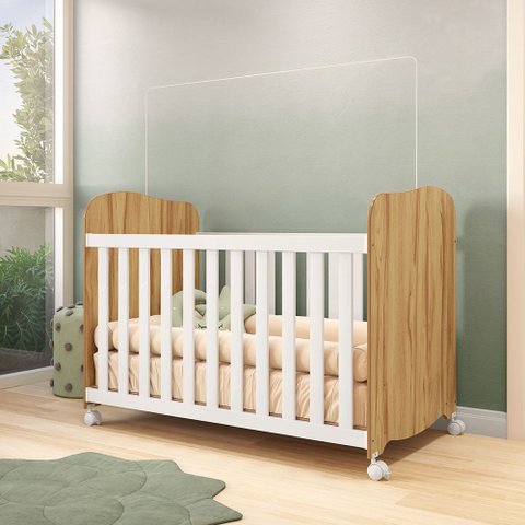 Berço Americano com Rodízios 100% MDF Mimo Espresso Móveis Branco Brilho/Amêndoa