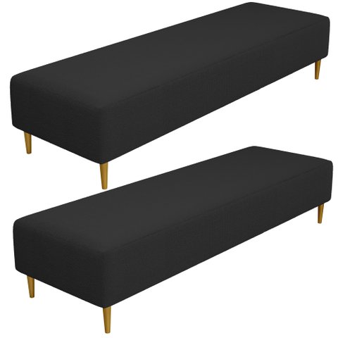 Kit 02 Puffs Decorativo Sala de Estar Bali W01 Pés Palito 210x60cm Bouclê Preto - Lyam Decor