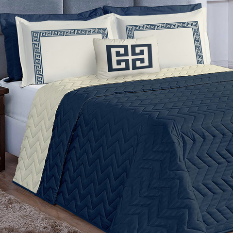 Cobreleito Queen Size 200 Fios Grécia Bordado Super Elegante Greco:azul