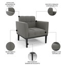 Ver imagem 5 de Sofá Namoradeira e 2 Poltronas Base Madeira Preto Ana Suede Grafite - Ibiza