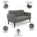 Ver imagem 3 de Sofá Namoradeira e 2 Poltronas Base Madeira Preto Ana Suede Grafite - Ibiza