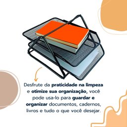 Kit Escritório Bandeja Organizadora Lixeira Preto Atacado - 6