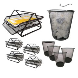 Kit Escritório Bandeja Organizadora Lixeira Preto Atacado - 1