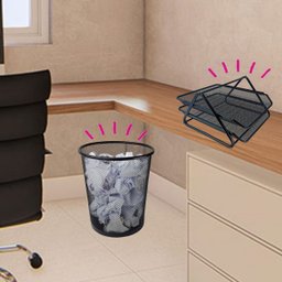 Kit Escritório Bandeja Organizadora Lixeira Preto Atacado - 10