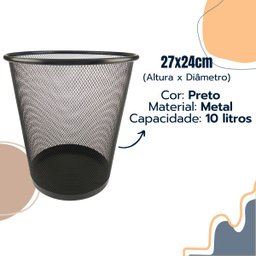 Kit Escritório Bandeja Organizadora Lixeira Preto Atacado - 9