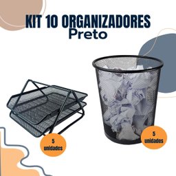 Kit Escritório Bandeja Organizadora Lixeira Preto Atacado - 3