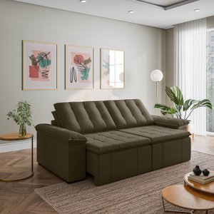 Sofá Cama Retrátil e Reclinável 3 Lugares 260cm Veludo com Molas Palmeira CabeCasa MadeiraOriginals