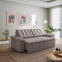Ver imagem 1 de Sofá Cama Retrátil e Reclinável 3 Lugares 260cm Linho com Molas Palmeira CabeCasa MadeiraOriginals C