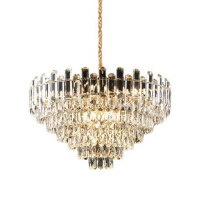 Lustre de Cristal Moderno Ø75x46cm Metal Dourado para 16 Lâmpadas Sindora