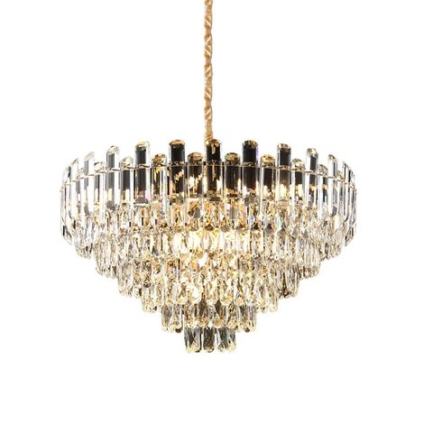 Lustre de Cristal Moderno Ø75x46cm Metal Dourado para 16 Lâmpadas Sindora