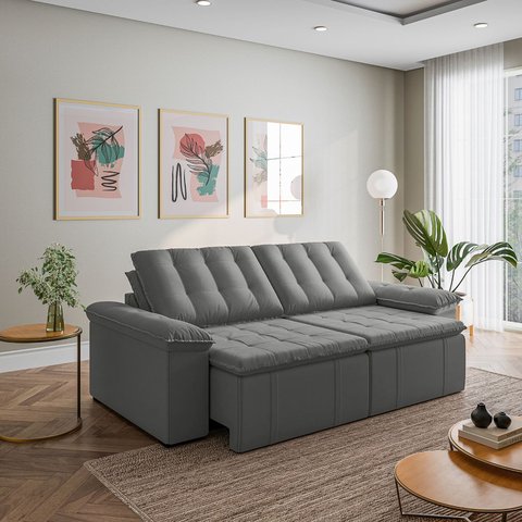 Sofá Cama Retrátil e Reclinável 3 Lugares 260cm Veludo com Molas Palmeira CabeCasa MadeiraOriginals