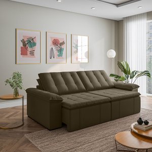 Sofá Cama Retrátil e Reclinável 4 Lugares 280cm Veludo com Molas Palmeira CabeCasa MadeiraOriginals