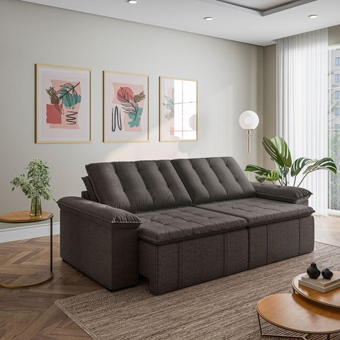 Sofá Cama Retrátil e Reclinável 4 Lugares 280cm Linho com Molas Palmeira CabeCasa MadeiraOriginals g