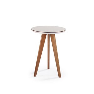 Mesa Lateral Alta Safira com Vidro - Acabamento Champagne/off White