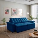Ver imagem 1 de Sofá Cama Casal Retrátil e Reclinável 4 Lugares Veludo Azul Palmeira 280cm CabeCasa MadeiraOriginals