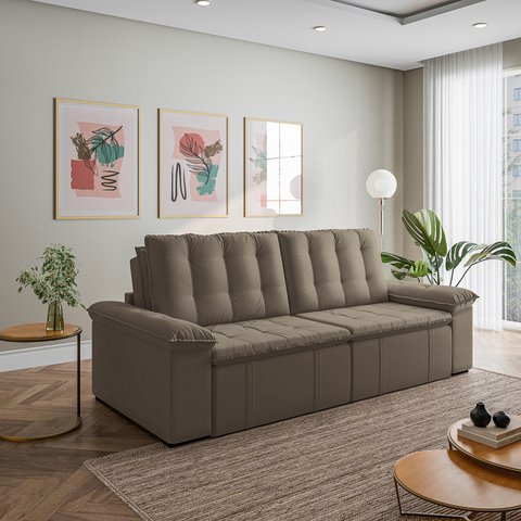 Sofá Cama Retrátil e Reclinável 4 Lugares 280cm Veludo com Molas Palmeira CabeCasa MadeiraOriginals