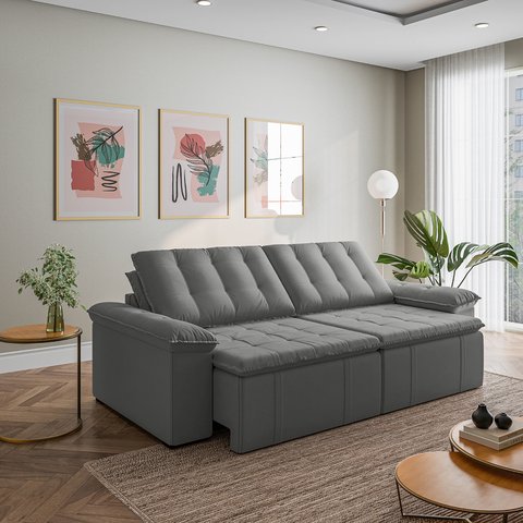 Sofá Cama Retrátil e Reclinável 4 Lugares 280cm Veludo com Molas Palmeira CabeCasa MadeiraOriginals