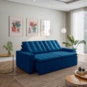 Ver imagem 1 de Sofá Cama Retrátil e Reclinável 3 Lugares 260cm em Veludo Palmeira CabeCasa MadeiraOriginals Azul