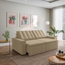 Ver imagem 1 de Sofá Cama Retrátil e Reclinável 3 Lugares 260cm em Veludo Palmeira CabeCasa MadeiraOriginals Bege