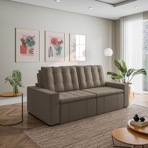 Sofá Cama Retrátil e Reclinável 3 Lugares 260cm em Veludo Palmeira CabeCasa MadeiraOriginals