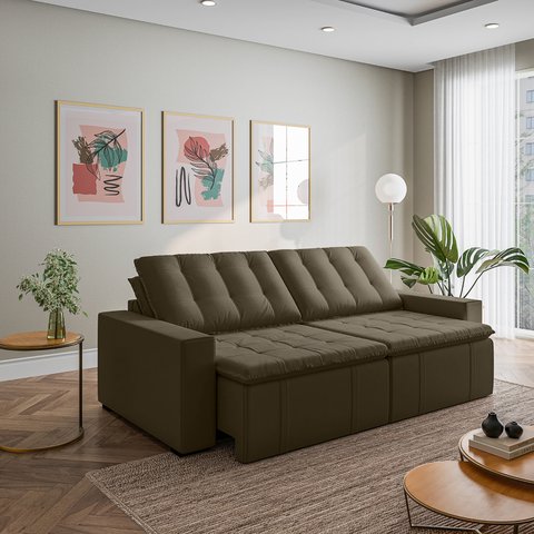 Sofá Cama Retrátil e Reclinável 4 Lugares 280cm em Veludo Palmeira CabeCasa MadeiraOriginals
