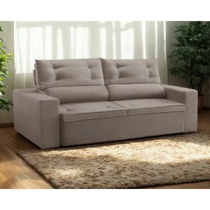 Sofá Retrátil e Reclinável 2 Lugares com Molas 1,50m Lisboa Suede Cappuccino Mirra Decor