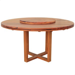 Mesa de Jantar Redonda 1,2m com Prato Giratório Madeira Maciça Natural