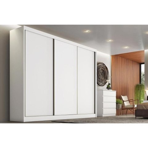Guarda Roupa 3 Portas de Correr e 8 Gavetas Sollo/Logan Neve - Novo Horizonte