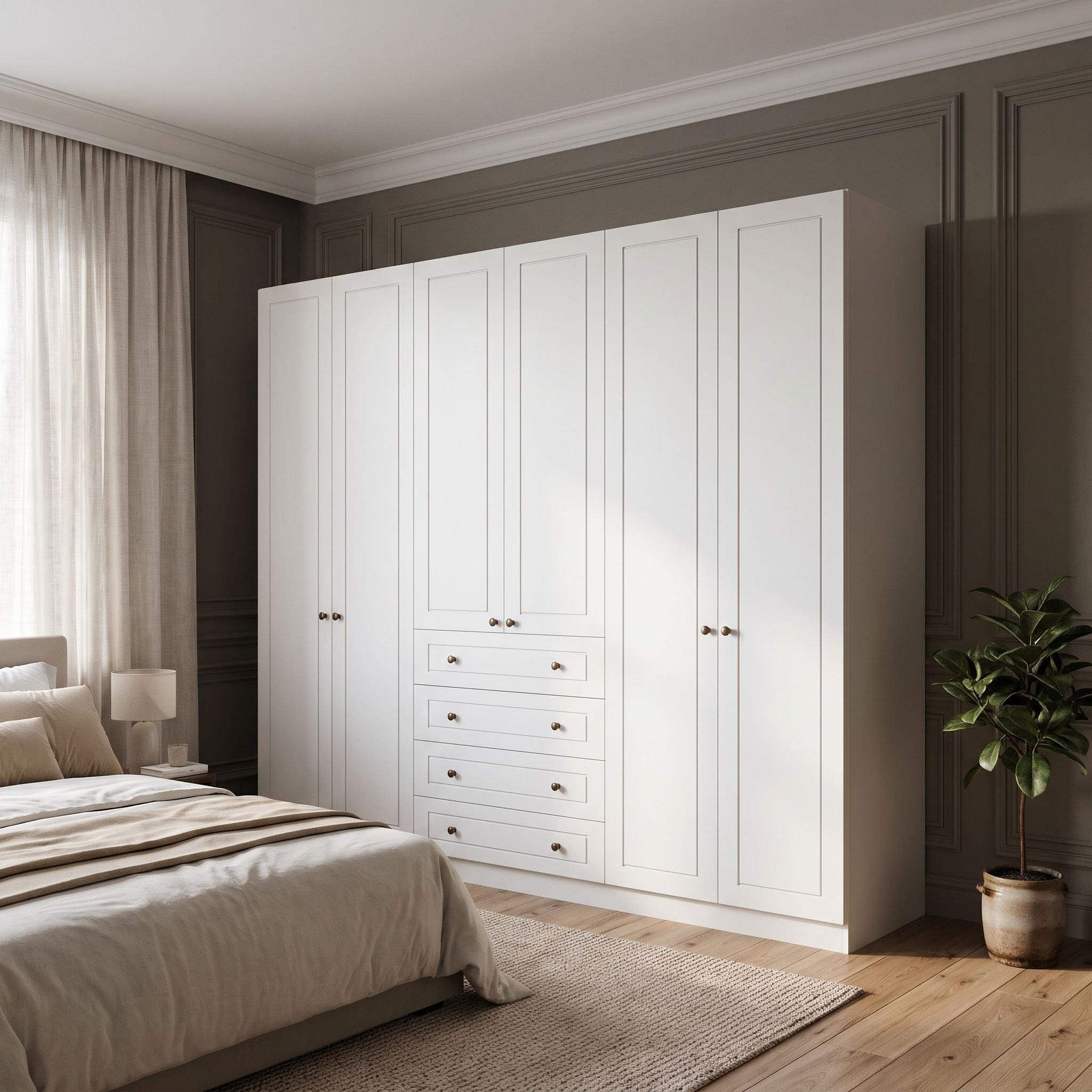 Guarda Roupa Casal 6 Portas 4 Gavetas 262cm com Cabideiro