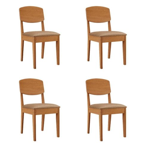 Conjunto com 4 Cadeiras para Sala de Jantar Copper MDF Estofado Amadeirado Moderna