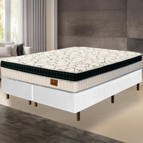 Cama Box Branca + Colchão King Size Buenos Aires Molas Superlastic 193x203x67cm