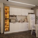 Ver imagem 1 de Cozinha Pérola com Rodapé e Cristaleira com LED 5 Peças 320 cm Yescasa Branco