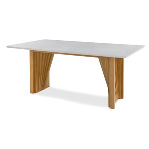 Mesa de Jantar Paolla 8 Lugares 200x100cm Madeira Maciça Tampo com Vidro - Off White/peroba