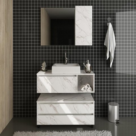 Kit Banheiro 2 Balcões e Espelheira Mármore Br - Tecno