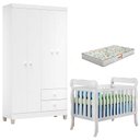 Ver imagem 1 de Berço Americano Lila com Colchão Gazin e Guarda Roupa Ternura Baby 4 Portas Branco Flex - Incorplac