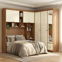 Ver imagem 1 de Guarda Roupa Casal Modulado com Espelho e Cabeceira 7 Portas 4 Gavetas Lugano Bege/Jatobá/Areia