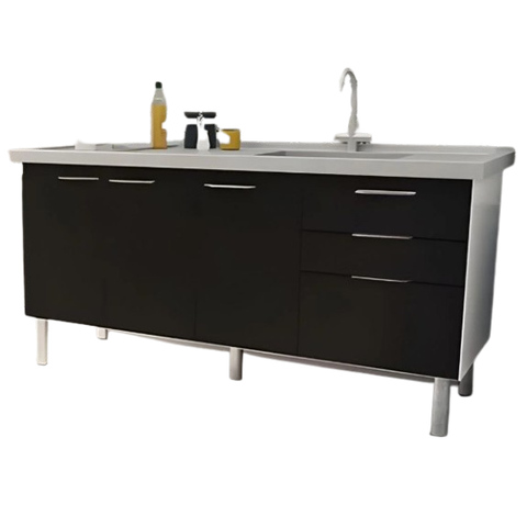 Gabinete de Cozinha 174cm Armário Pia 3 Gavetas e 3 Portas:preto