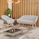 Ver imagem 2 de Kit 01 Namoradeira 02 Lugares e 01 Poltrona Giovana Veludo Cinza Pés Palito Natural - D’Rossi