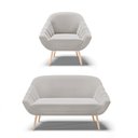 Ver imagem 1 de Kit 01 Namoradeira 02 Lugares e 01 Poltrona Giovana Veludo Cinza Pés Palito Natural - D’Rossi